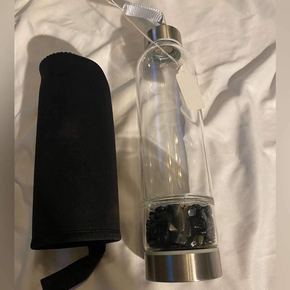 Black Obsidian, Glass Water Bottle, Removable Bottle To Change Stones